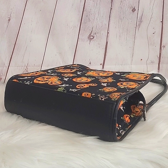 Pumpkin & Ghost Mini Halloween Print Zip Square Shoulder Bag Purse Tote 10" - Picture 10 of 17